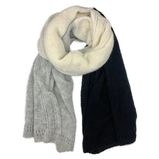 Alpaca Scarf | Color Block – White, Gray & Black