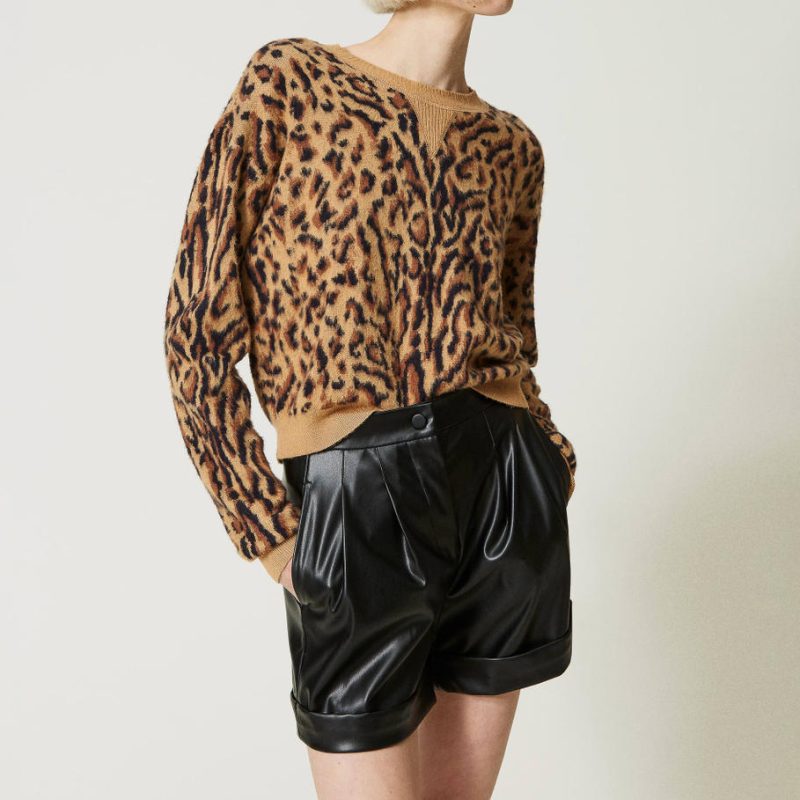 Wool blend jacquard animal print jumper